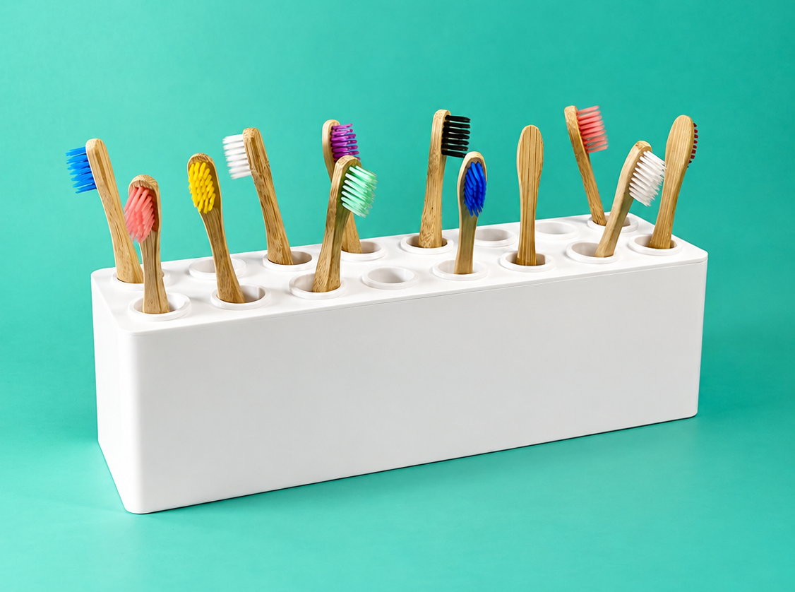 Türkise buntimKopf Zahnbürstenbox mit Zahnbürsten für bis zu 16 Kinder